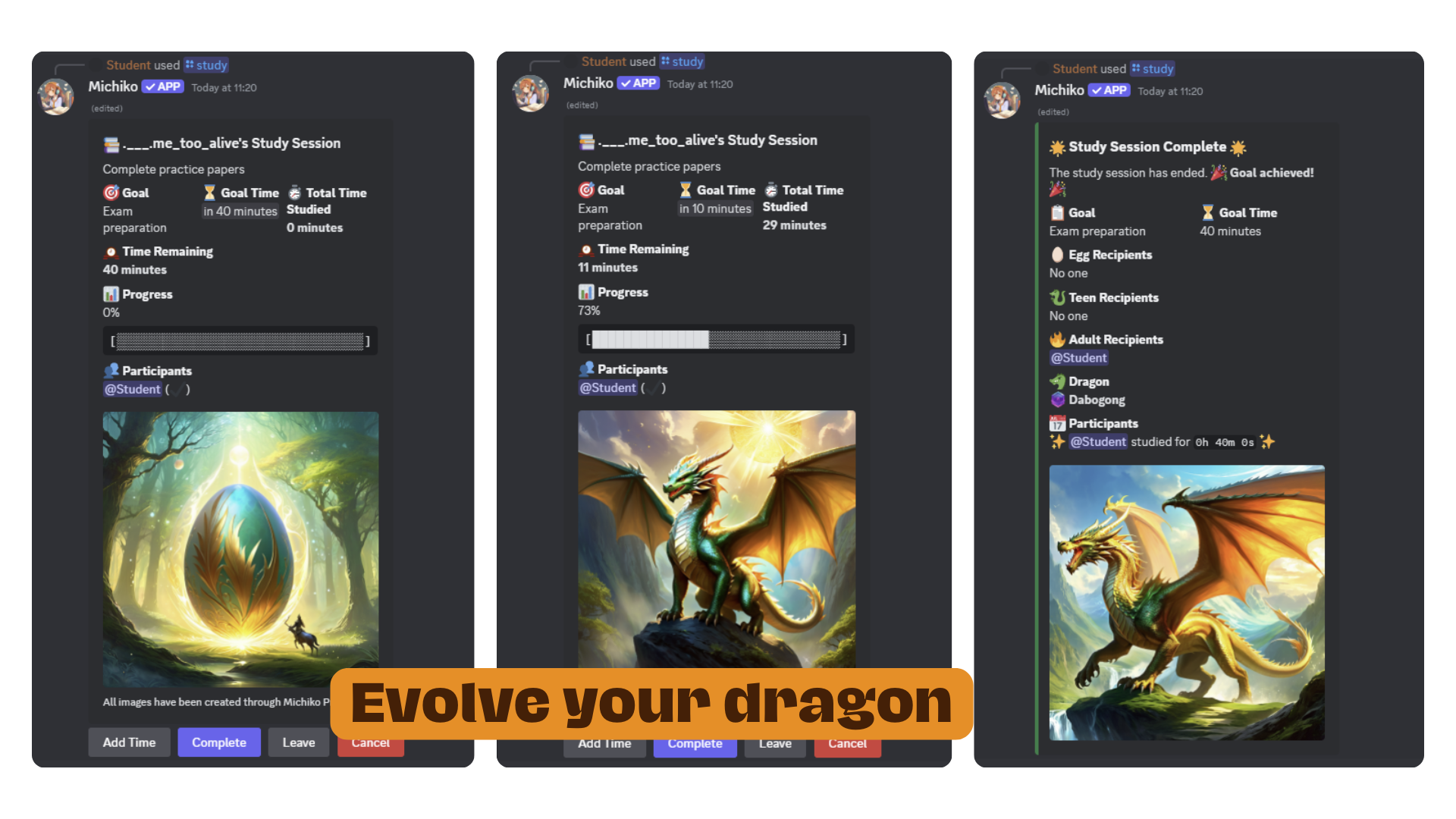 Michiko Discord Study Bot Session Interface - Best Study Timer